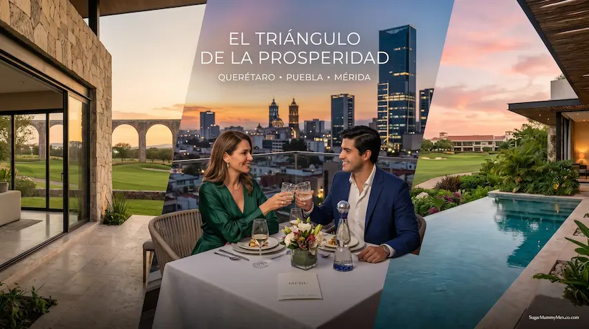 Pareja elegante disfrutando de un estilo de vida de lujo, representando a Sugar Mummy en Querétaro, Puebla y Mérida.
